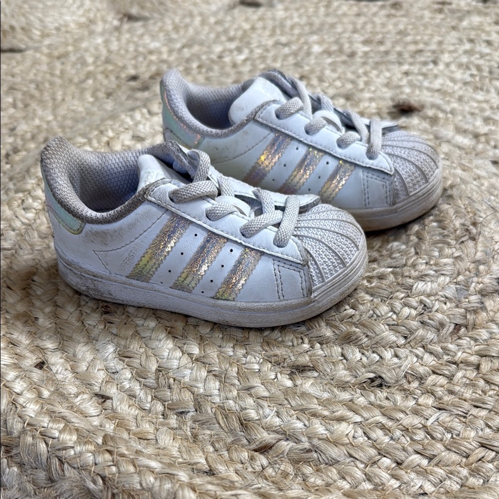 Adidas White and Silver Sneakers with Chunky Sole size 5.5c